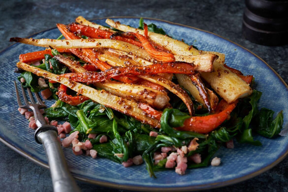 Honey mustard roasted carrots and parsnips