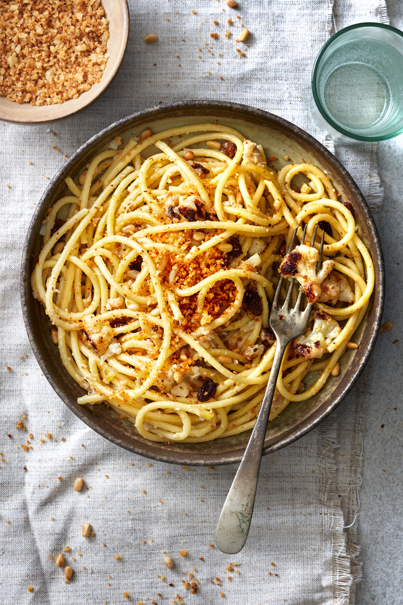 image of pasta con broccoli arrimata with toasted breadcrumbs on top