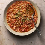 photo of zuppa lenticchie alla molisana from teh Molise region of Italy in a rustic setting