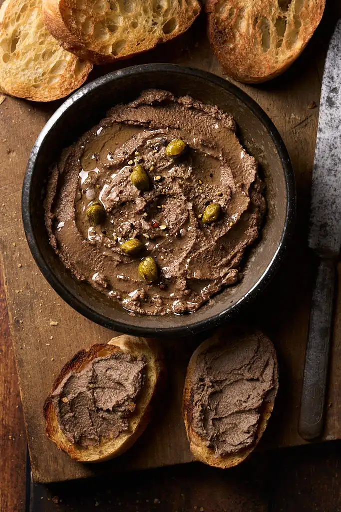 image of CROSTINI NERI, tuscan chicken liver pate with anchovies and capers