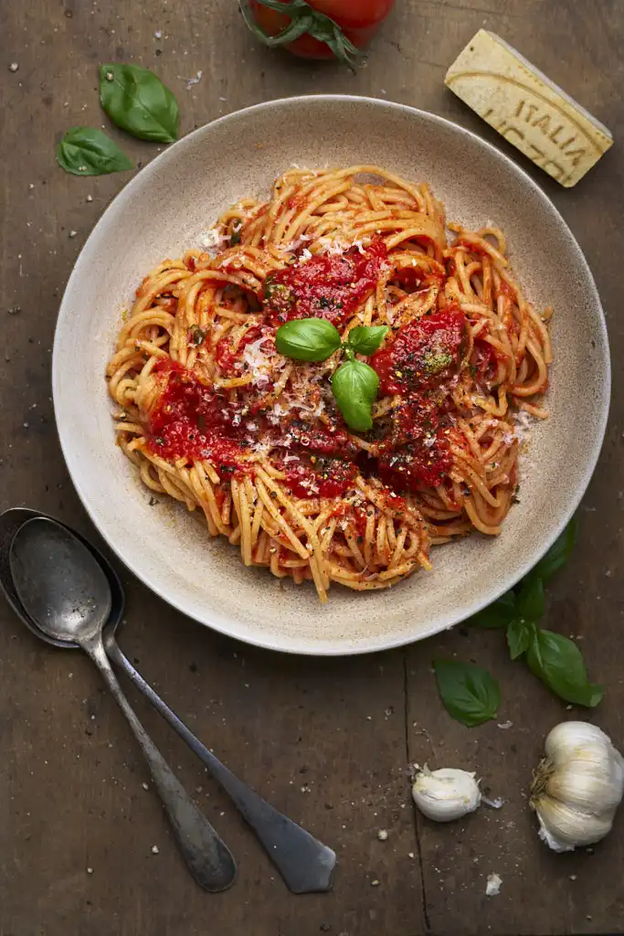 rustic image of Spaghetti Napoletana