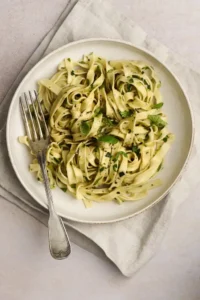image of tagliatelle with zucchini mint and basil