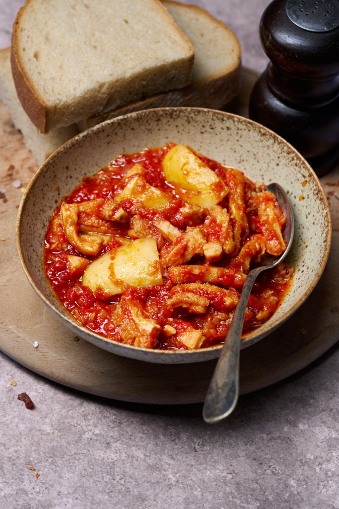 Image of Trippa con Patate alla Calabrese, a spicy tripe recipe with potatoes from the heart of Italy's Calabria region