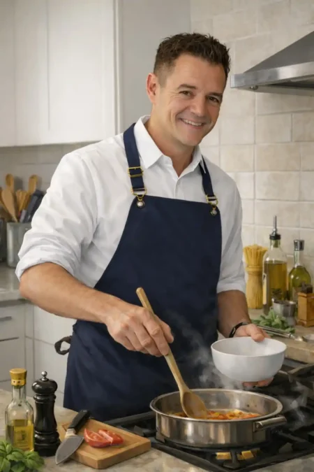 Tim at the stove on his Italian food journey