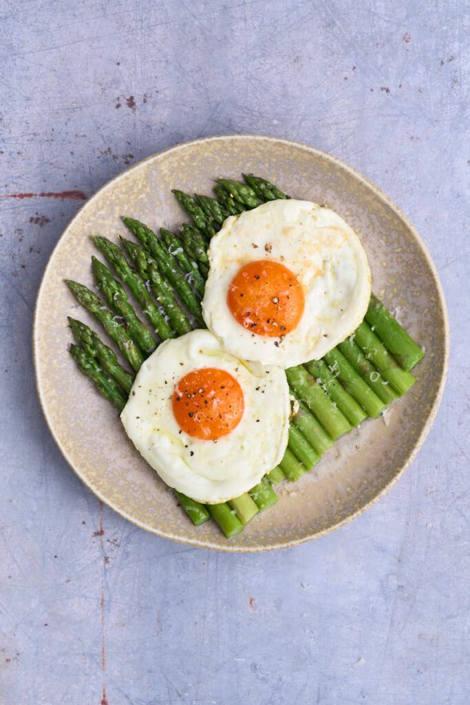 image of asparagus with fried egg (asparagi alla milanese) which is one of the best dishes to eat in the Italian Spring.