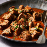 image of Potacchio Marcchegiano, a rustic dish from Italy's Marche region, served in a wide rustic bowl.
